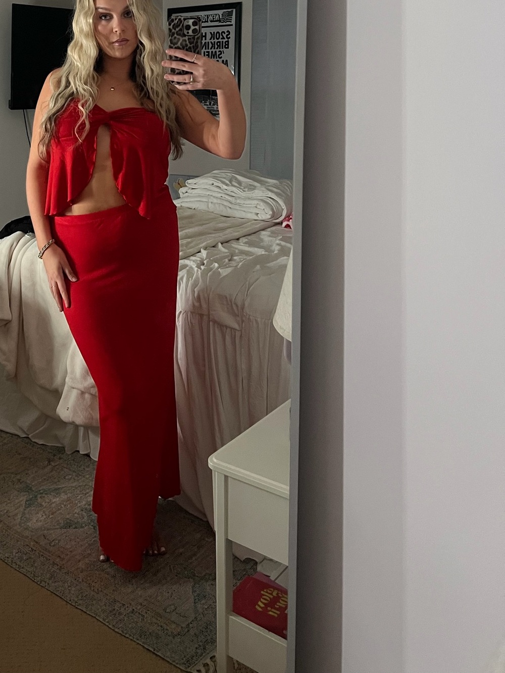 Fashion Nova Red Cutout Maxi Two Piece Set